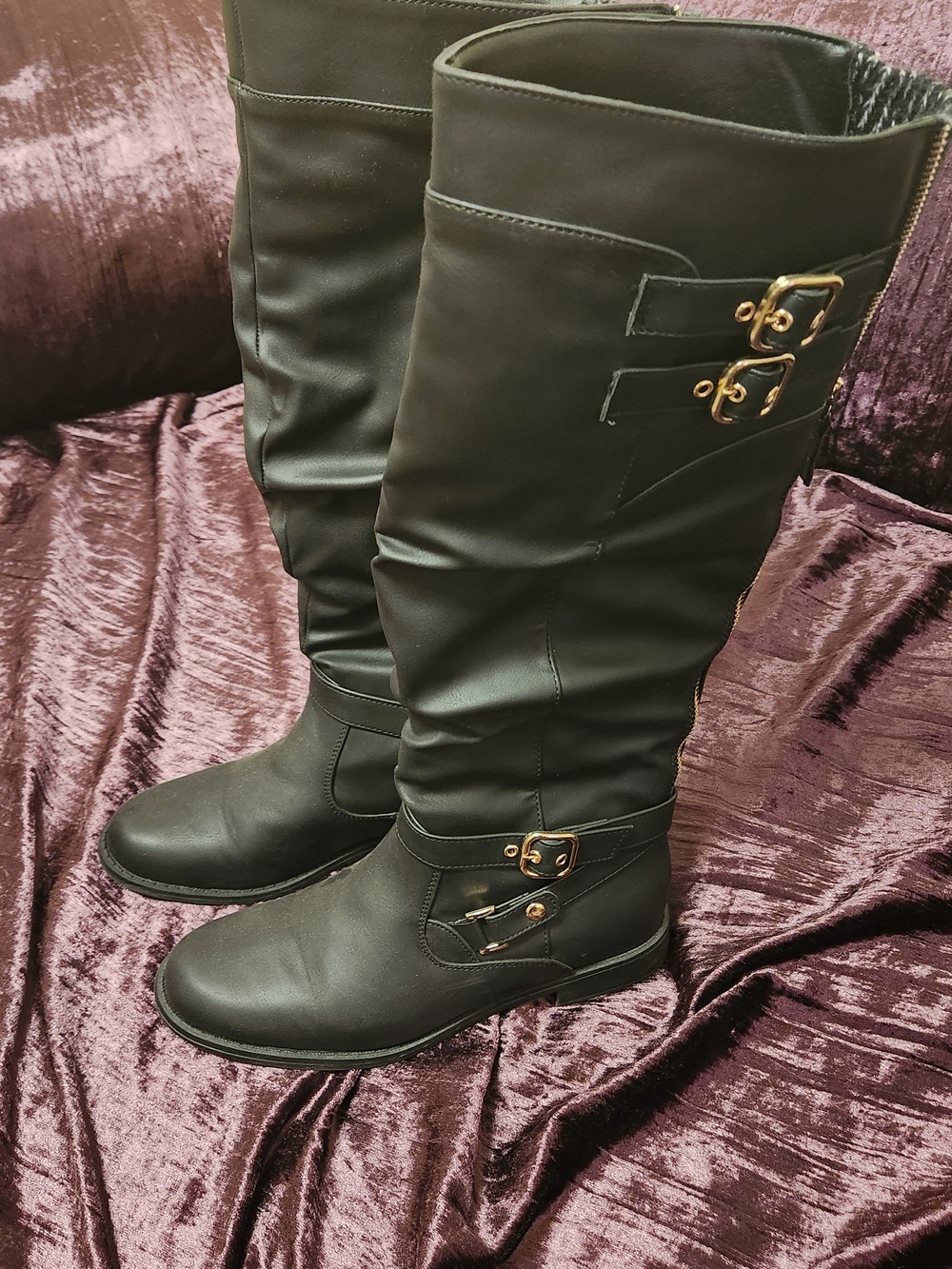 Delila Black Boots with Gold Buckle Accents